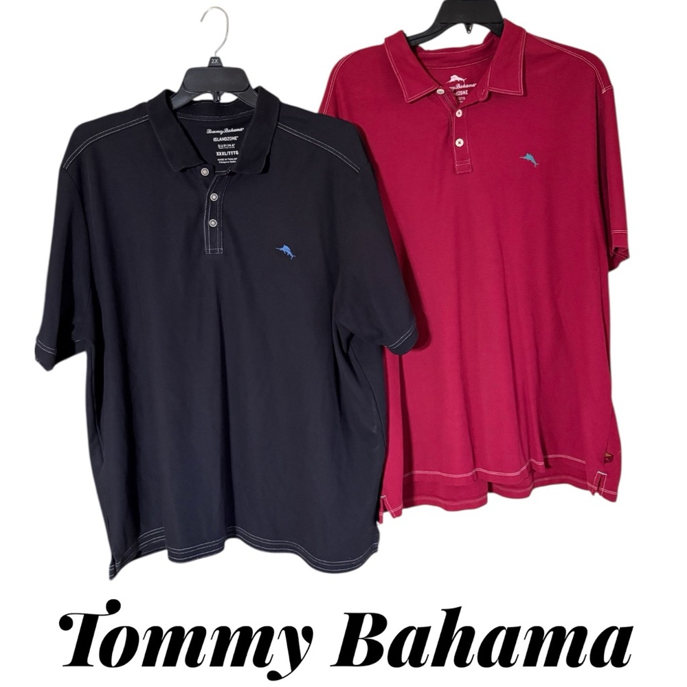 Tommy Bahama Men's Polo Shirts - Black & Red. 3X both in like new condition!
